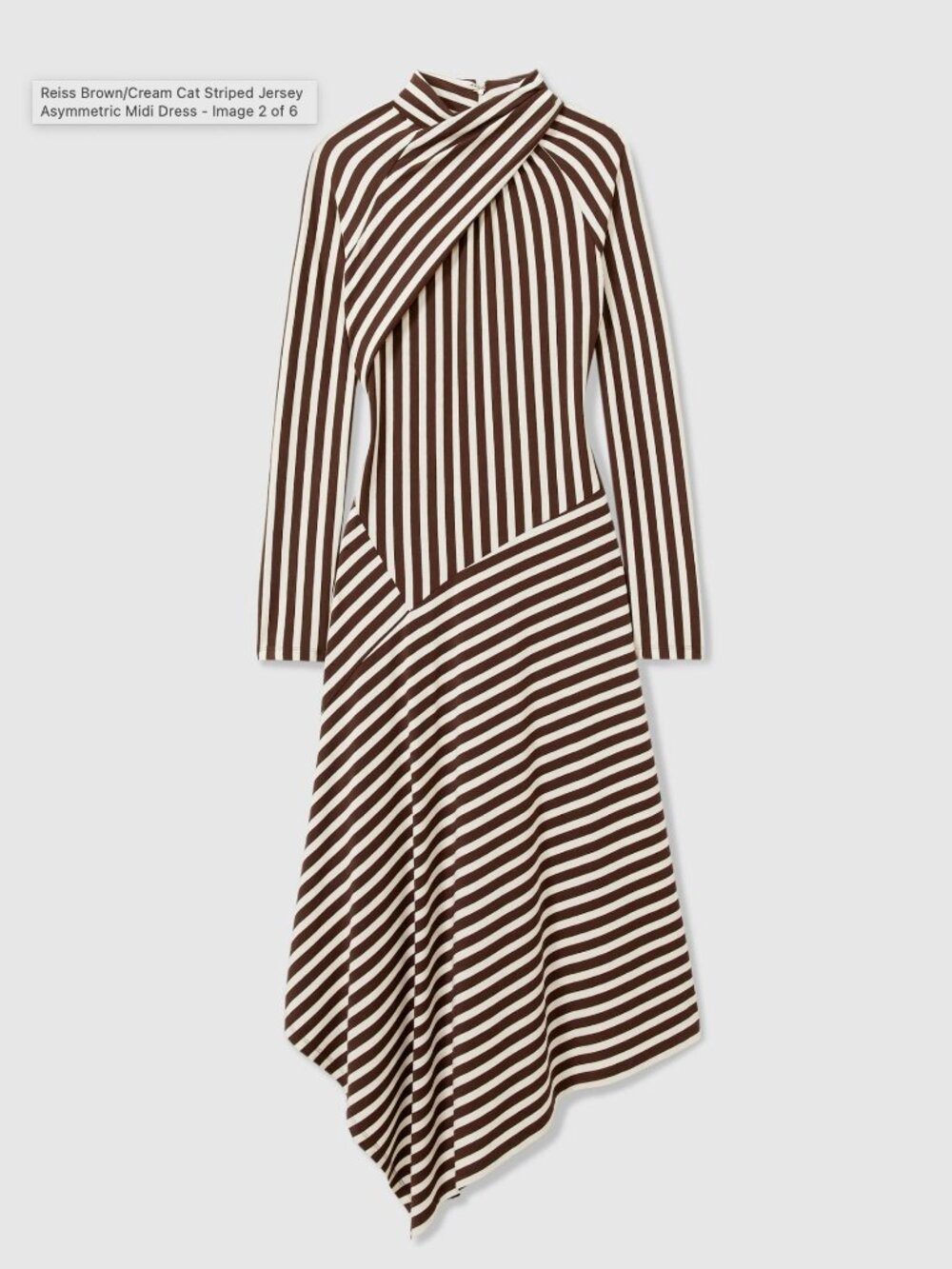Reiss Brown/Cream Striped Jersey Asymmetric Midi Dress